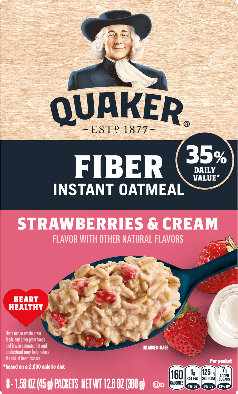Fiber Instant Oatmeal - Strawberries & Cream | Quaker Oats